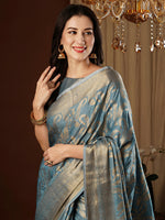 Thumbnail for NOZ2TOZ Women's Viscose Silk Blue Woven Design Designer Saree With Blouse Piece - Distacart