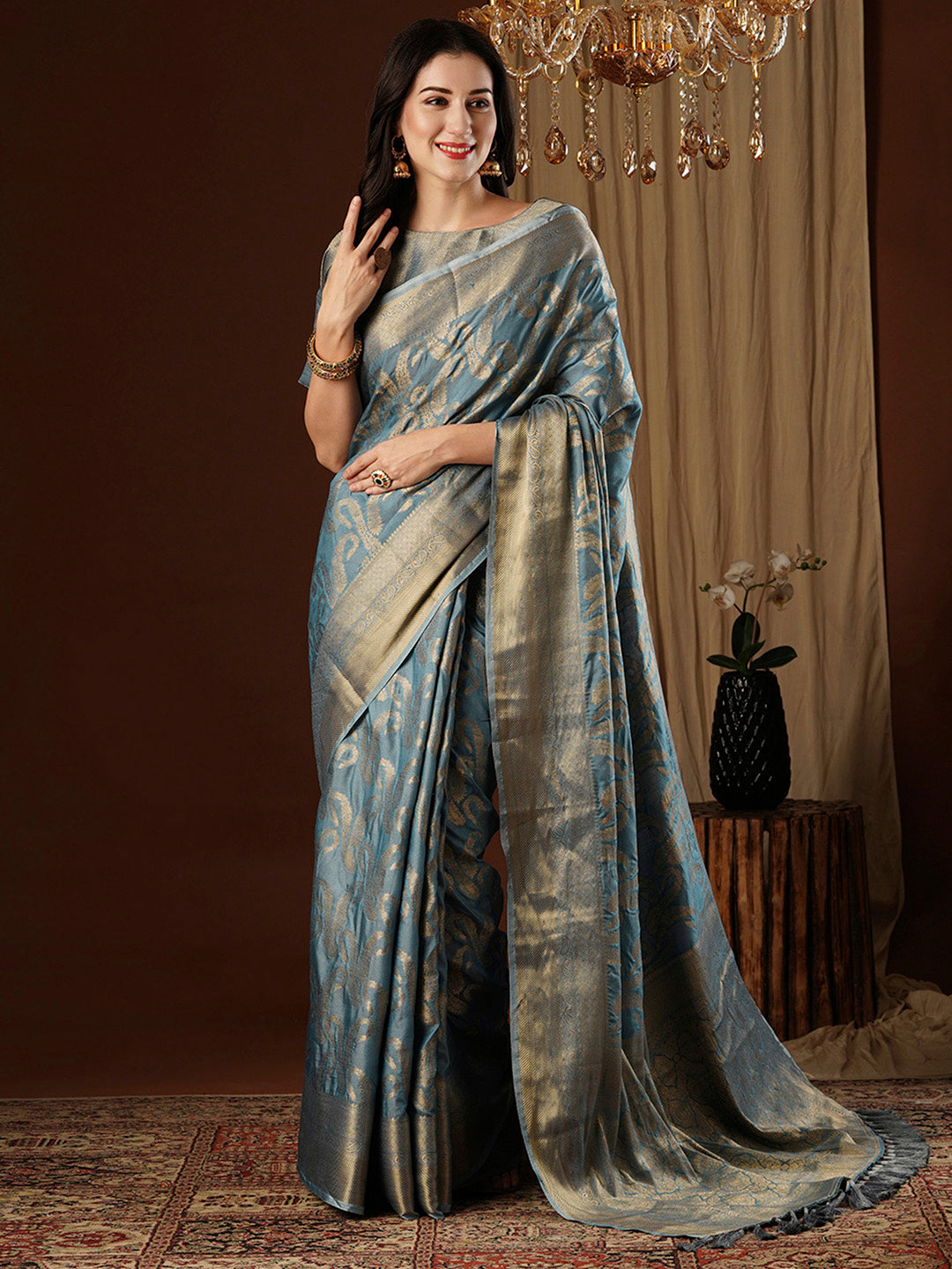 NOZ2TOZ Women's Viscose Silk Blue Woven Design Designer Saree With Blouse Piece - Distacart