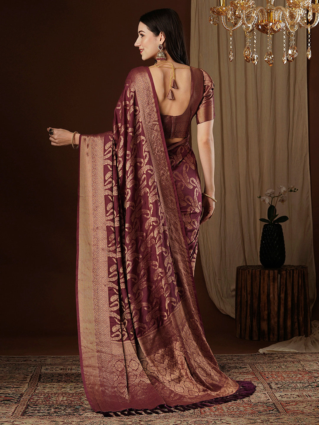 NOZ2TOZ Women's Viscose Silk Burgundy Woven Design Designer Saree With Blouse Piece - Distacart