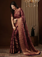 Thumbnail for NOZ2TOZ Women's Viscose Silk Burgundy Woven Design Designer Saree With Blouse Piece - Distacart