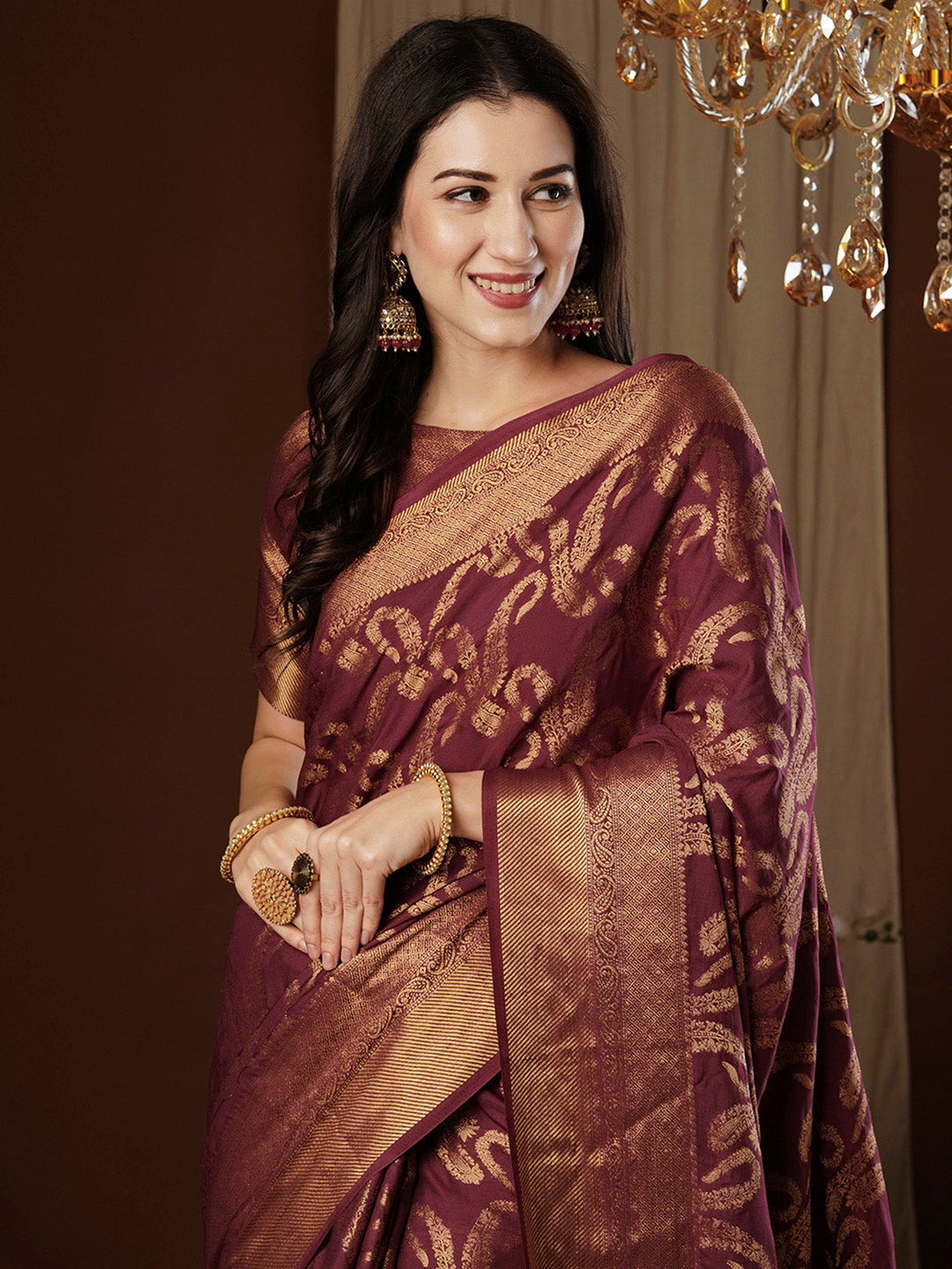 NOZ2TOZ Women's Viscose Silk Burgundy Woven Design Designer Saree With Blouse Piece - Distacart