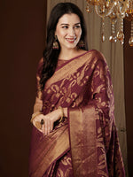 Thumbnail for NOZ2TOZ Women's Viscose Silk Burgundy Woven Design Designer Saree With Blouse Piece - Distacart