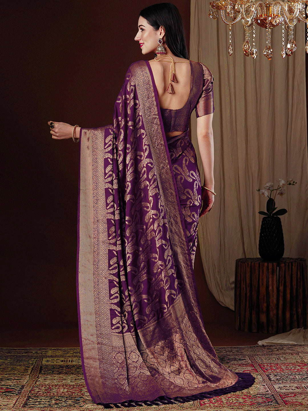 NOZ2TOZ Women's Viscose Silk Magenta Woven Design Designer Saree With Blouse Piece - Distacart