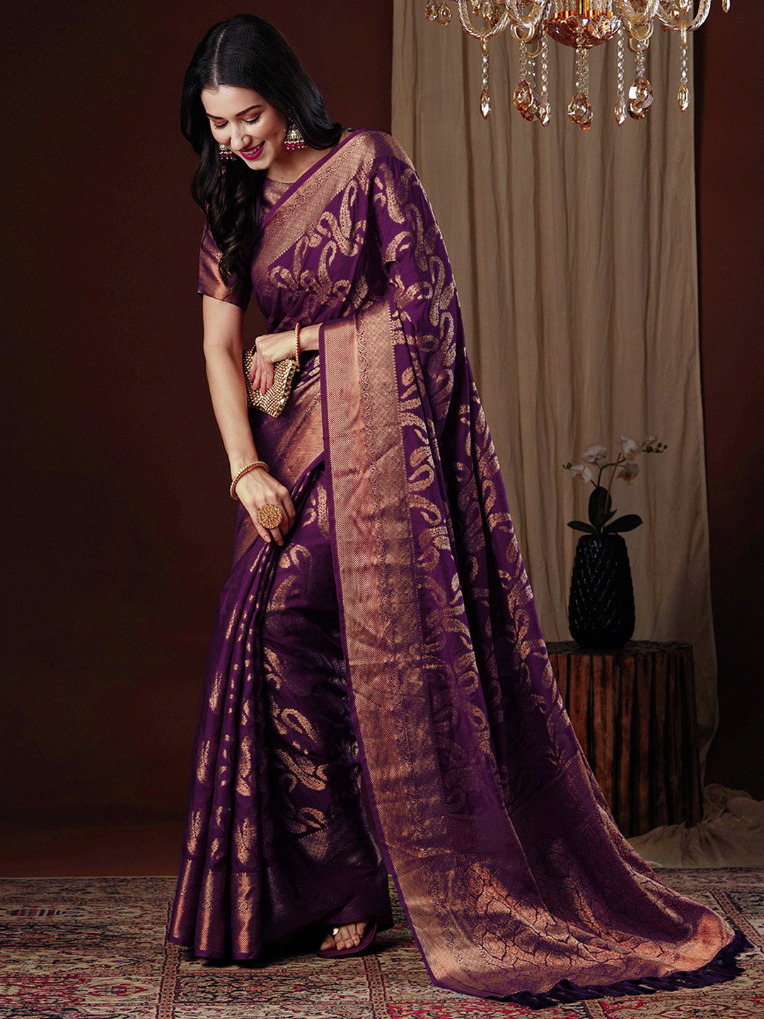 NOZ2TOZ Women's Viscose Silk Magenta Woven Design Designer Saree With Blouse Piece - Distacart