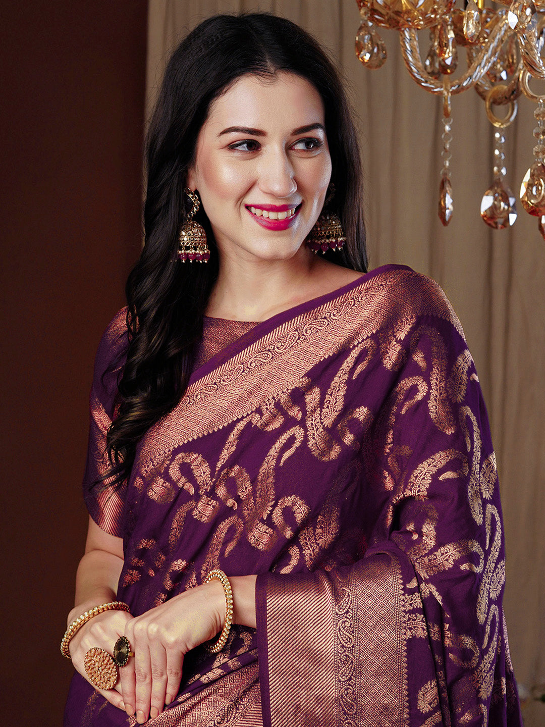 NOZ2TOZ Women's Viscose Silk Magenta Woven Design Designer Saree With Blouse Piece - Distacart