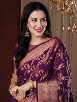 Thumbnail for NOZ2TOZ Women's Viscose Silk Magenta Woven Design Designer Saree With Blouse Piece - Distacart