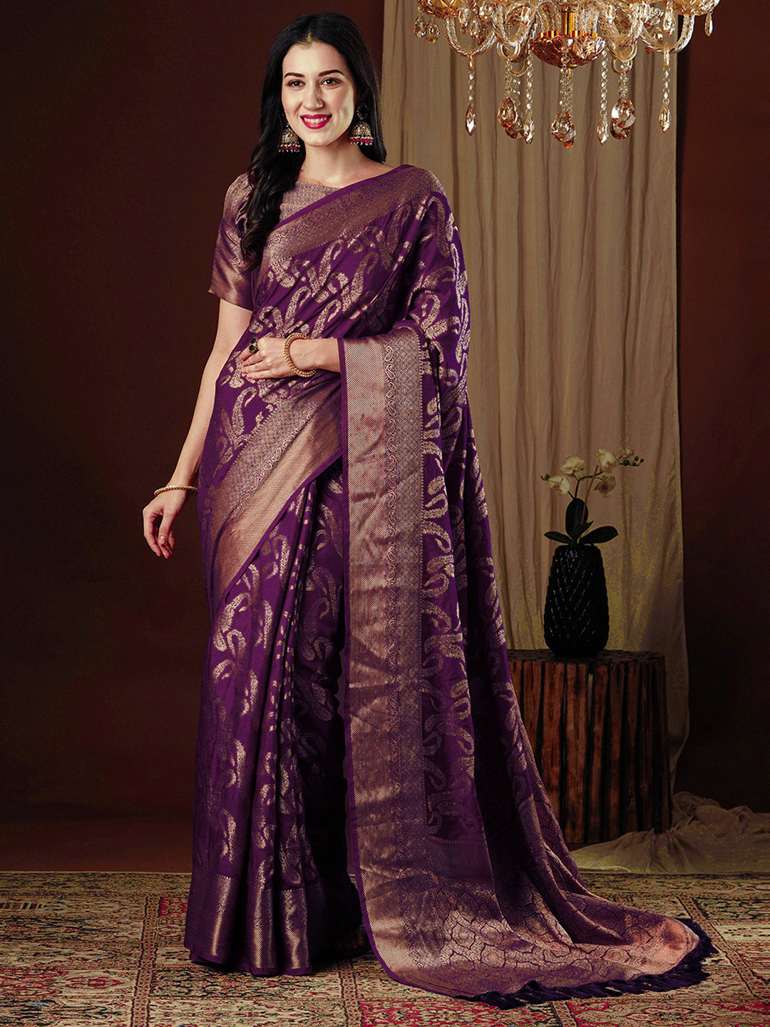 NOZ2TOZ Women's Viscose Silk Magenta Woven Design Designer Saree With Blouse Piece - Distacart