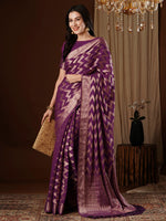 Thumbnail for NOZ2TOZ Women's Georgette Purple Woven Design Designer Saree With Blouse Piece - Distacart