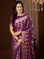 Thumbnail for NOZ2TOZ Women's Georgette Purple Woven Design Designer Saree With Blouse Piece - Distacart