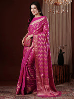 Thumbnail for NOZ2TOZ Women's Georgette Pink Woven Design Designer Saree With Blouse Piece - Distacart