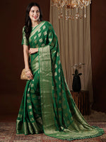 Thumbnail for NOZ2TOZ Women's Georgette Green Woven Design Designer Saree With Blouse Piece - Distacart