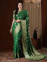 Thumbnail for NOZ2TOZ Women's Georgette Green Woven Design Designer Saree With Blouse Piece - Distacart