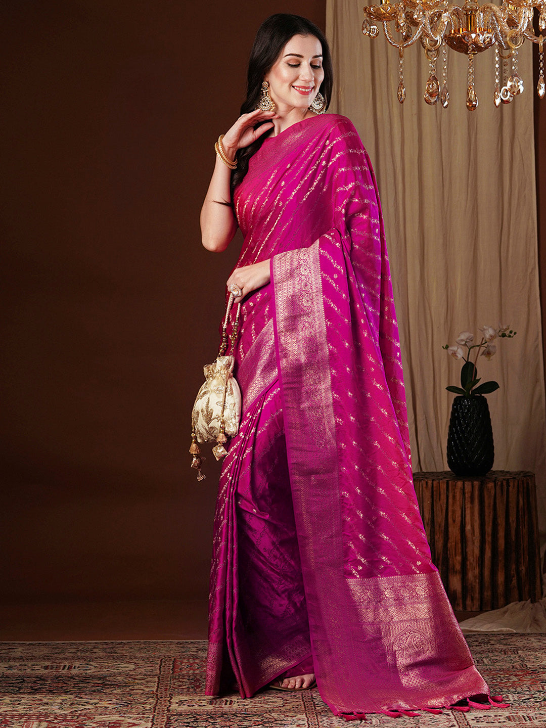 NOZ2TOZ Women's Satin Silk Pink Woven Design Designer Saree With Blouse Piece - Distacart