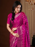 Thumbnail for NOZ2TOZ Women's Satin Silk Pink Woven Design Designer Saree With Blouse Piece - Distacart