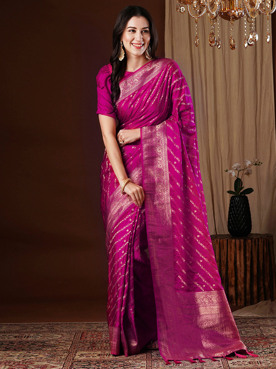 NOZ2TOZ Women's Satin Silk Pink Woven Design Designer Saree With Blouse Piece - Distacart