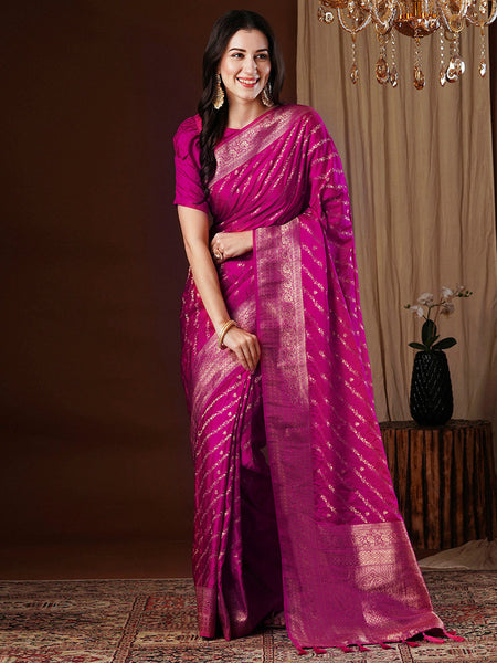 NOZ2TOZ Women's Satin Silk Pink Woven Design Designer Saree With Blouse Piece - Distacart