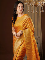 Thumbnail for NOZ2TOZ Women's Satin Silk Yellow Woven Design Designer Saree With Blouse Piece - Distacart