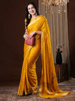 Thumbnail for NOZ2TOZ Women's Georgette Yellow Woven Design Designer Saree With Blouse Piece - Distacart