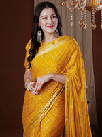 Thumbnail for NOZ2TOZ Women's Georgette Yellow Woven Design Designer Saree With Blouse Piece - Distacart