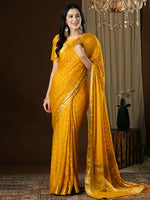 Thumbnail for NOZ2TOZ Women's Georgette Yellow Woven Design Designer Saree With Blouse Piece - Distacart