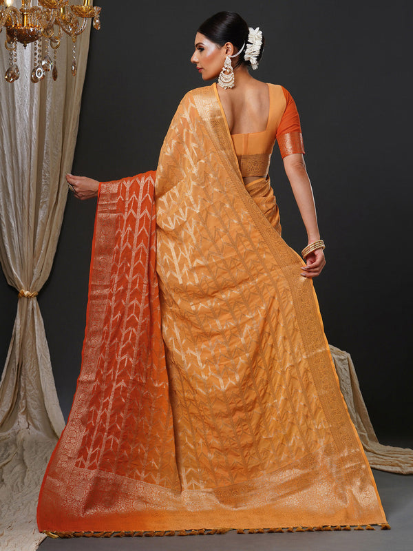NOZ2TOZ Women's Georgette Orange Woven Design Designer Saree With Blouse Piece - Distacart
