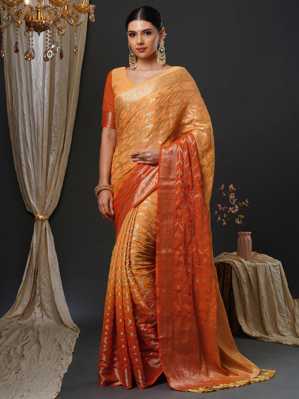 NOZ2TOZ Women's Georgette Orange Woven Design Designer Saree With Blouse Piece - Distacart