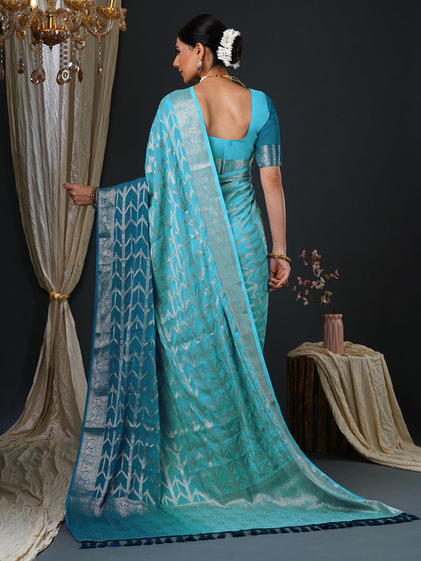 NOZ2TOZ Women's Georgette Light Blue Woven Design Designer Saree With Blouse Piece - Distacart