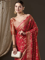 Thumbnail for NOZ2TOZ Women's Georgette Red Woven Design Designer Saree With Blouse Piece - Distacart