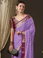 Thumbnail for NOZ2TOZ Women's Georgette Lavender Woven Design Designer Saree With Blouse Piece - Distacart