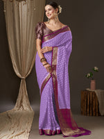 Thumbnail for NOZ2TOZ Women's Georgette Lavender Woven Design Designer Saree With Blouse Piece - Distacart