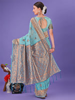 Thumbnail for Astita Sea Green Woven Zari Traditional Linen Cotton Saree with Rich Pallu & Unstitched Blouse - Festive & Wedding Wear Saree - Distacart
