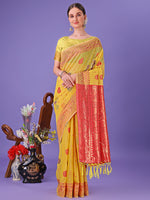 Thumbnail for Astita Yellow Woven Zari Traditional Linen Cotton Saree with Rich Pallu & Unstitched Blouse - Festive & Wedding Wear Saree - Distacart