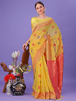 Thumbnail for Astita Yellow Woven Zari Traditional Linen Cotton Saree with Rich Pallu & Unstitched Blouse - Festive & Wedding Wear Saree - Distacart
