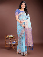 Thumbnail for Astita Elegant Sky Blue Cotton Saree with Contrast Pallu - Perfect Blend of Tradition & Comfort