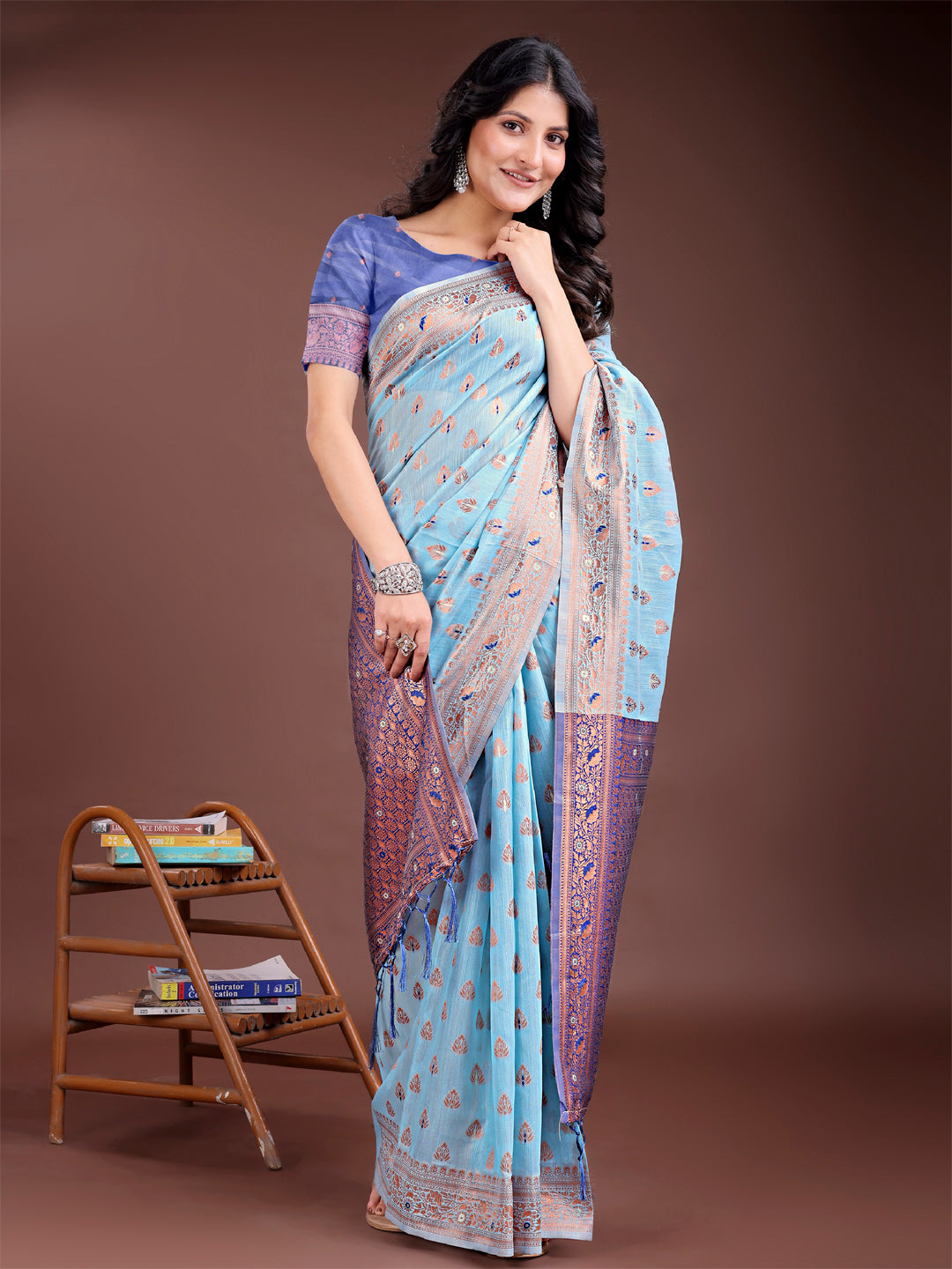Astita Elegant Sky Blue Cotton Saree with Contrast Pallu - Perfect Blend of Tradition & Comfort
