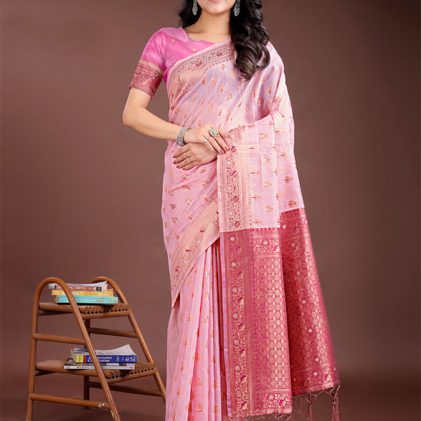 Astita Elegant Pink Cotton Saree with Contrast Pallu - Perfect Blend of Tradition & Comfort - Distacart
