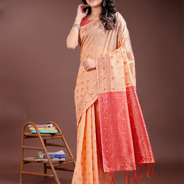 Astita Elegant Orange Cotton Saree with Contrast Pallu - Perfect Blend of Tradition & Comfort - Distacart