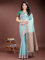 Thumbnail for Astita Elegant Sea Green Cotton Saree with Contrast Pallu - Perfect Blend of Tradition & Comfort