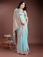 Thumbnail for Astita Elegant Sea Green Cotton Saree with Contrast Pallu - Perfect Blend of Tradition & Comfort