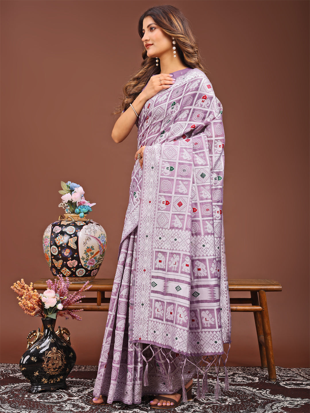 Astita Threads of Tradition: Purple Linen Cotton Saree Woven with Stories of Grace & Heritage - Distacart