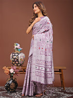Thumbnail for Astita Threads of Tradition: Purple Linen Cotton Saree Woven with Stories of Grace & Heritage - Distacart