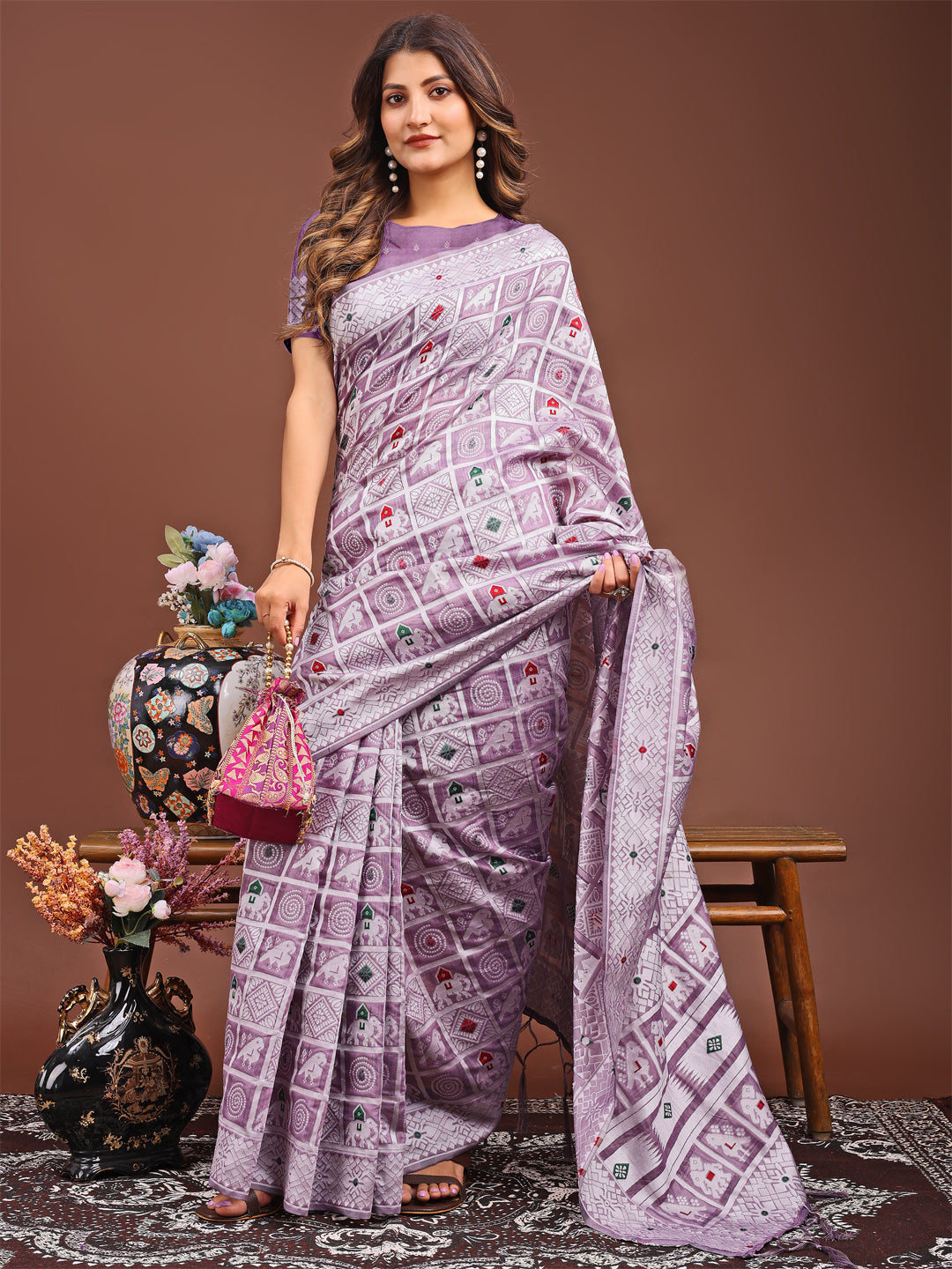 Astita Threads of Tradition: Purple Linen Cotton Saree Woven with Stories of Grace & Heritage - Distacart