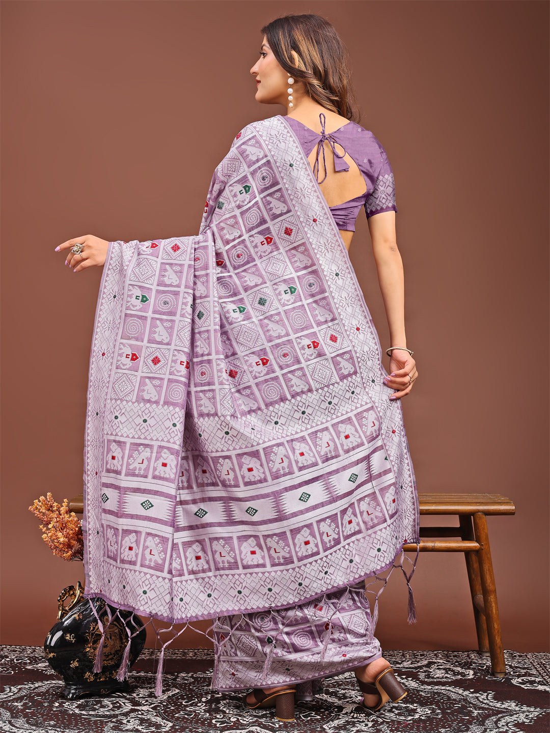 Astita Threads of Tradition: Purple Linen Cotton Saree Woven with Stories of Grace & Heritage - Distacart