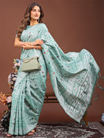 Thumbnail for Astita Threads of Tradition: Sea Green Linen Cotton Saree Woven with Stories of Grace & Heritage - Distacart