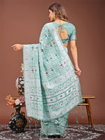 Thumbnail for Astita Threads of Tradition: Sea Green Linen Cotton Saree Woven with Stories of Grace & Heritage - Distacart