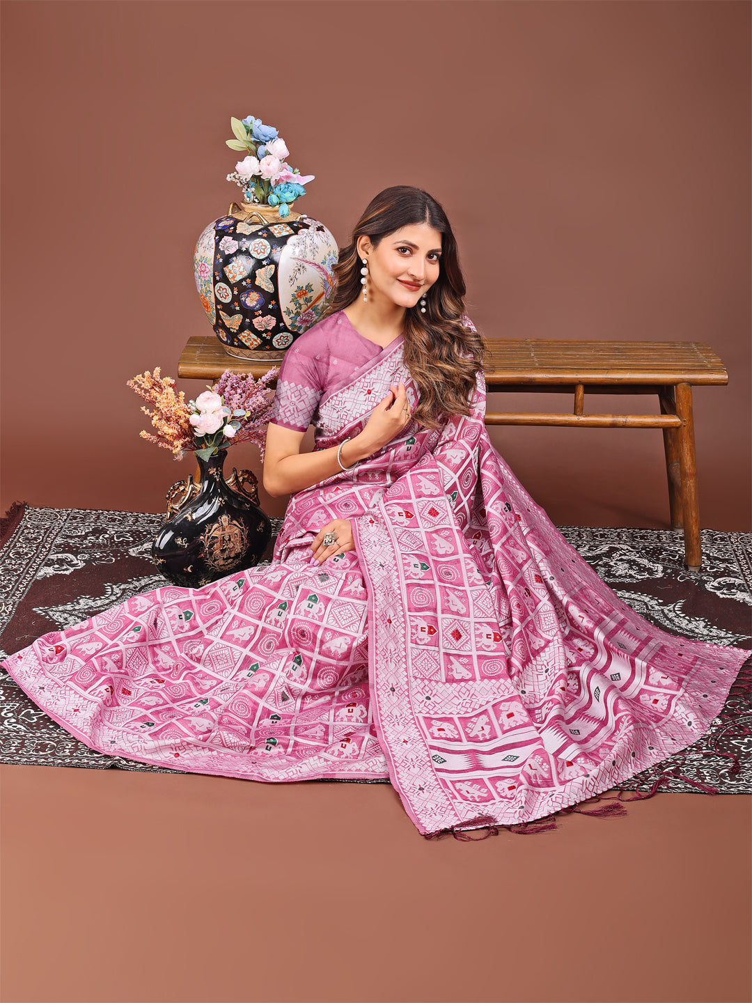 Astita Threads of Tradition: Pink Linen Cotton Saree Woven with Stories of Grace & Heritage - Distacart