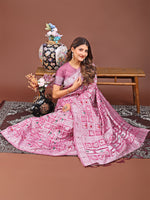 Thumbnail for Astita Threads of Tradition: Pink Linen Cotton Saree Woven with Stories of Grace & Heritage - Distacart
