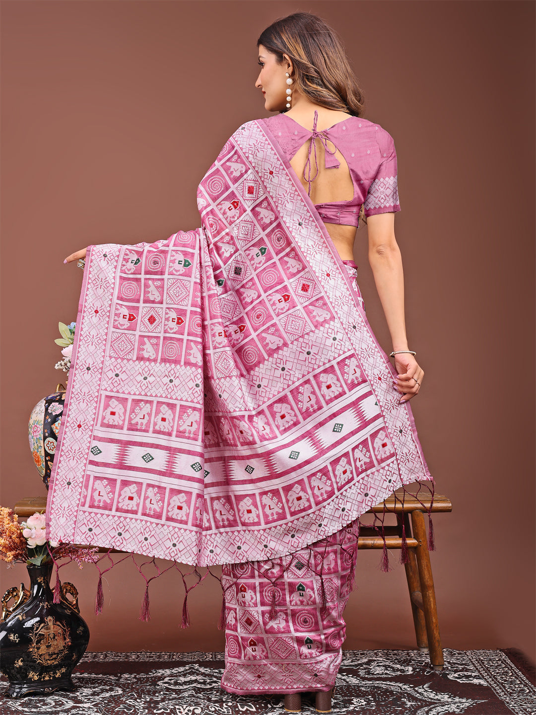 Astita Threads of Tradition: Pink Linen Cotton Saree Woven with Stories of Grace & Heritage - Distacart