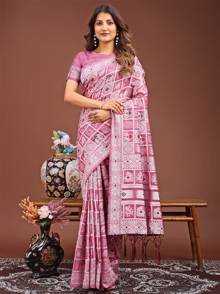 Astita Threads of Tradition: Pink Linen Cotton Saree Woven with Stories of Grace & Heritage - Distacart