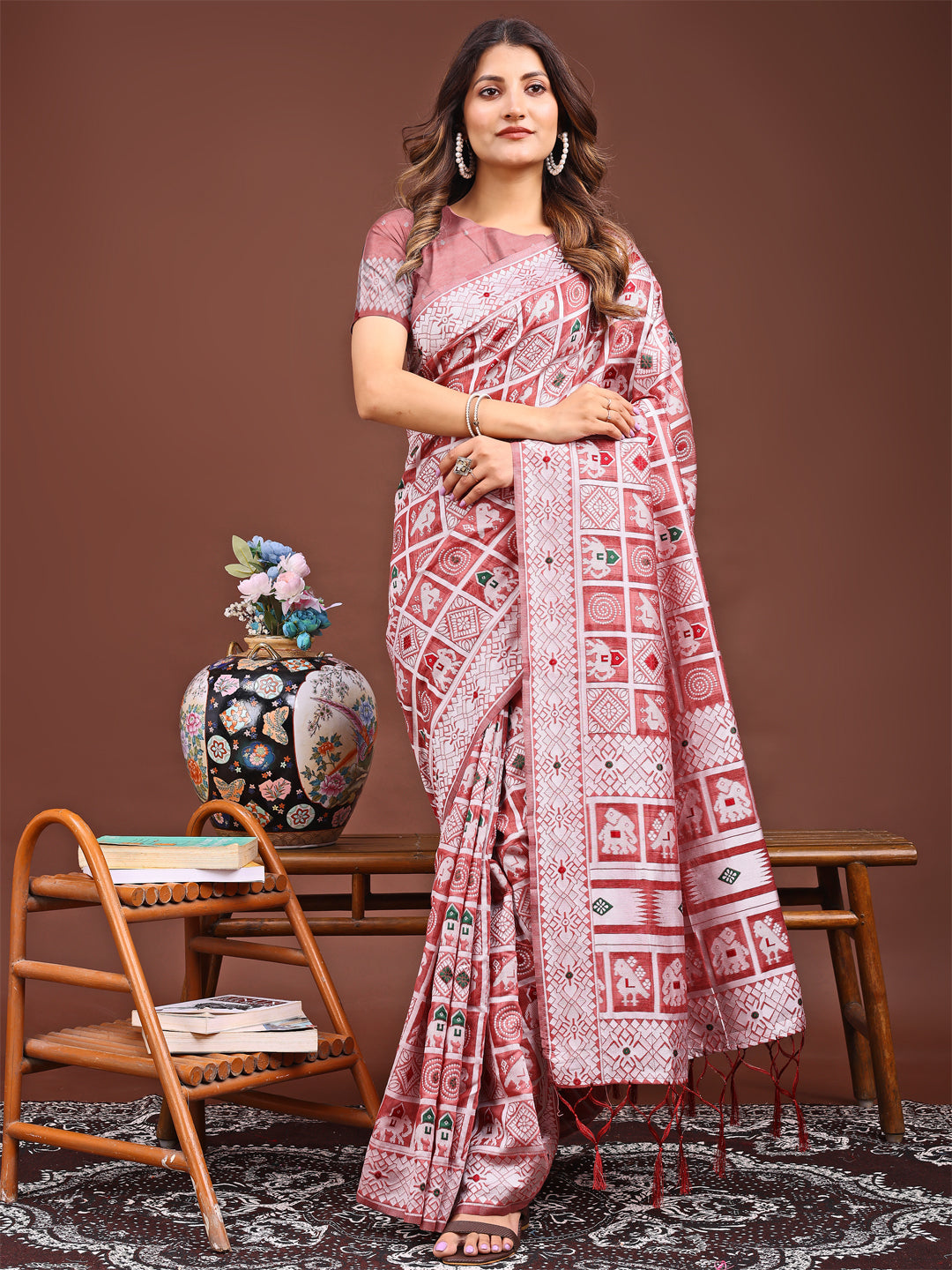 Astita Threads of Tradition: Peach Linen Cotton Saree Woven with Stories of Grace & Heritage - Distacart